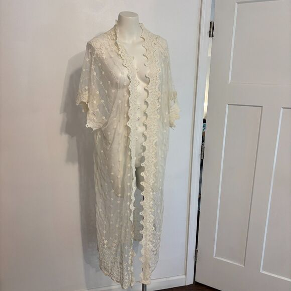 Forever 21 size 2x Boho Cottage Frilly Lacey Western Coquette Kimono Cardigan - Picture 4 of 7